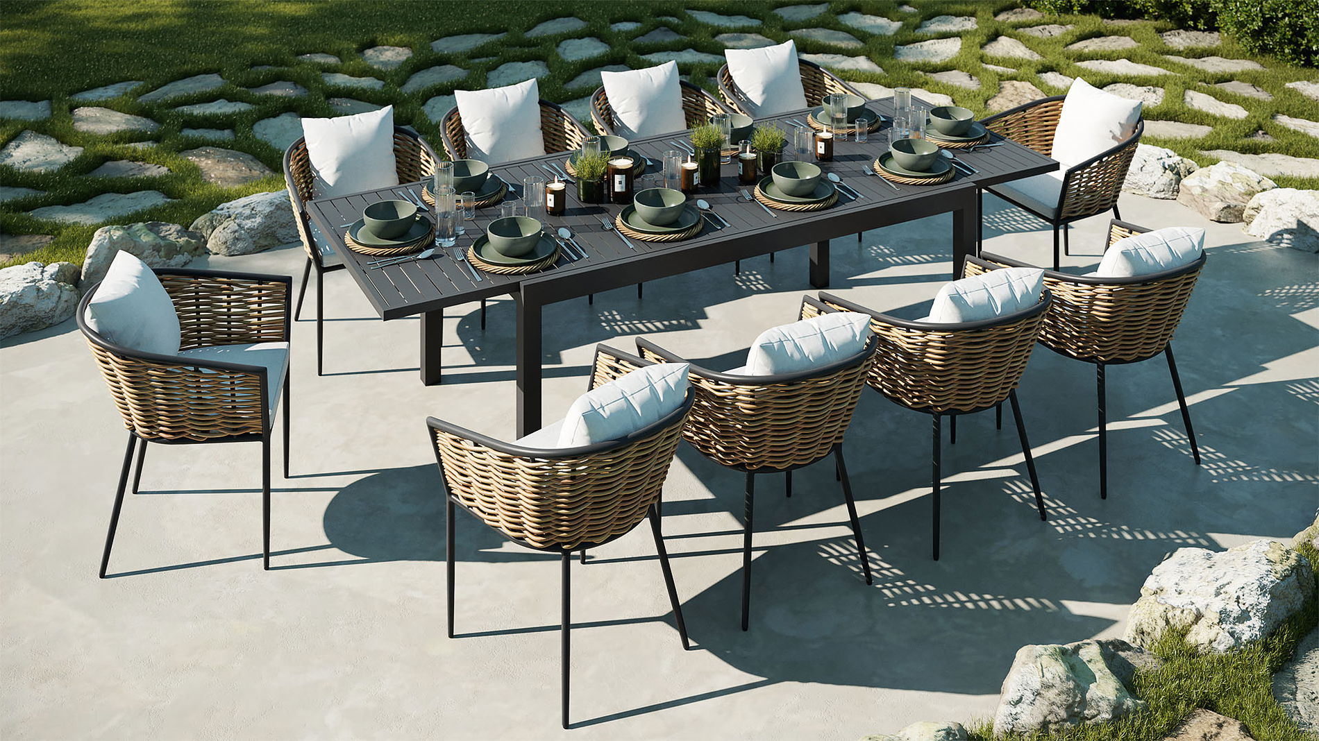 Jetzt EssTerrassenmöbel aus Aluminium und Polyrattan kaufen. Die