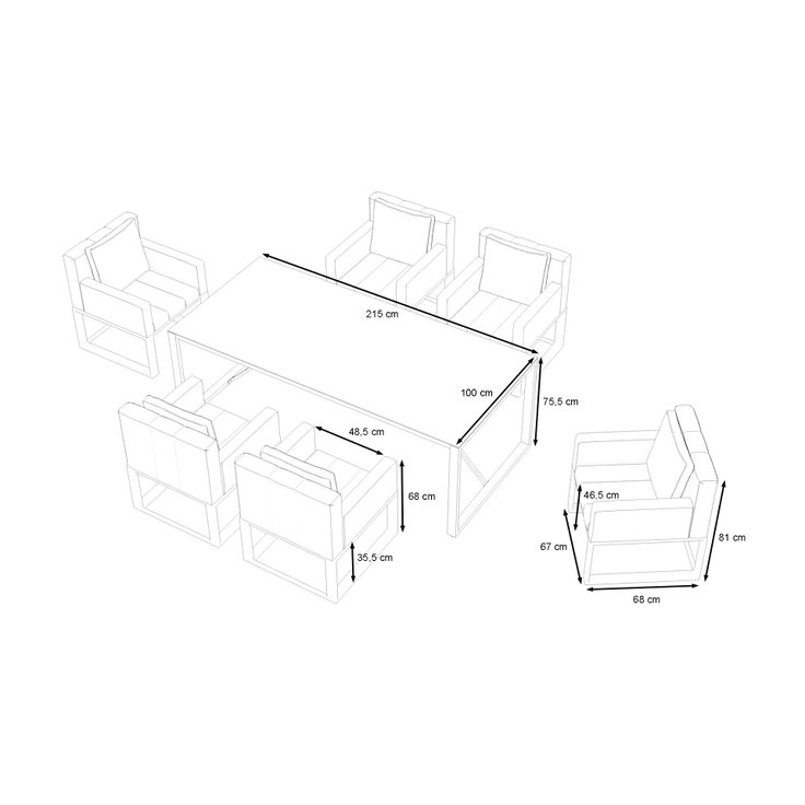 Produktabmessungen - Stripe Dining L