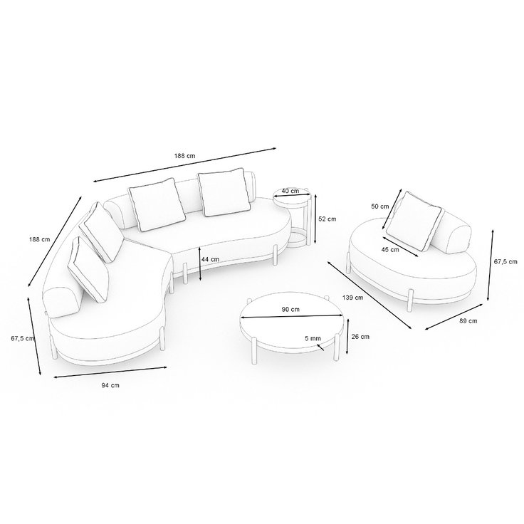 Produktabmessungen - Ovana Lounge L