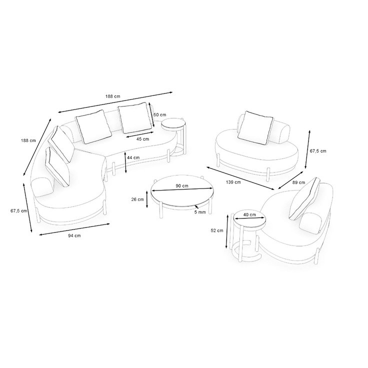 Produktabmessungen - Ovana Lounge XL