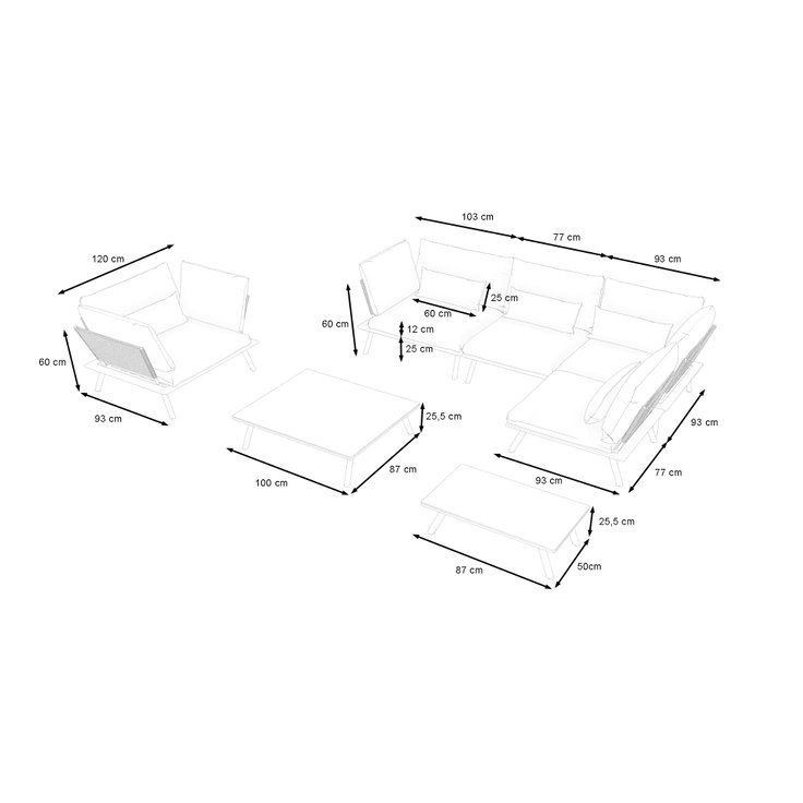 Produktabmessungen - Zanoa Lounge L