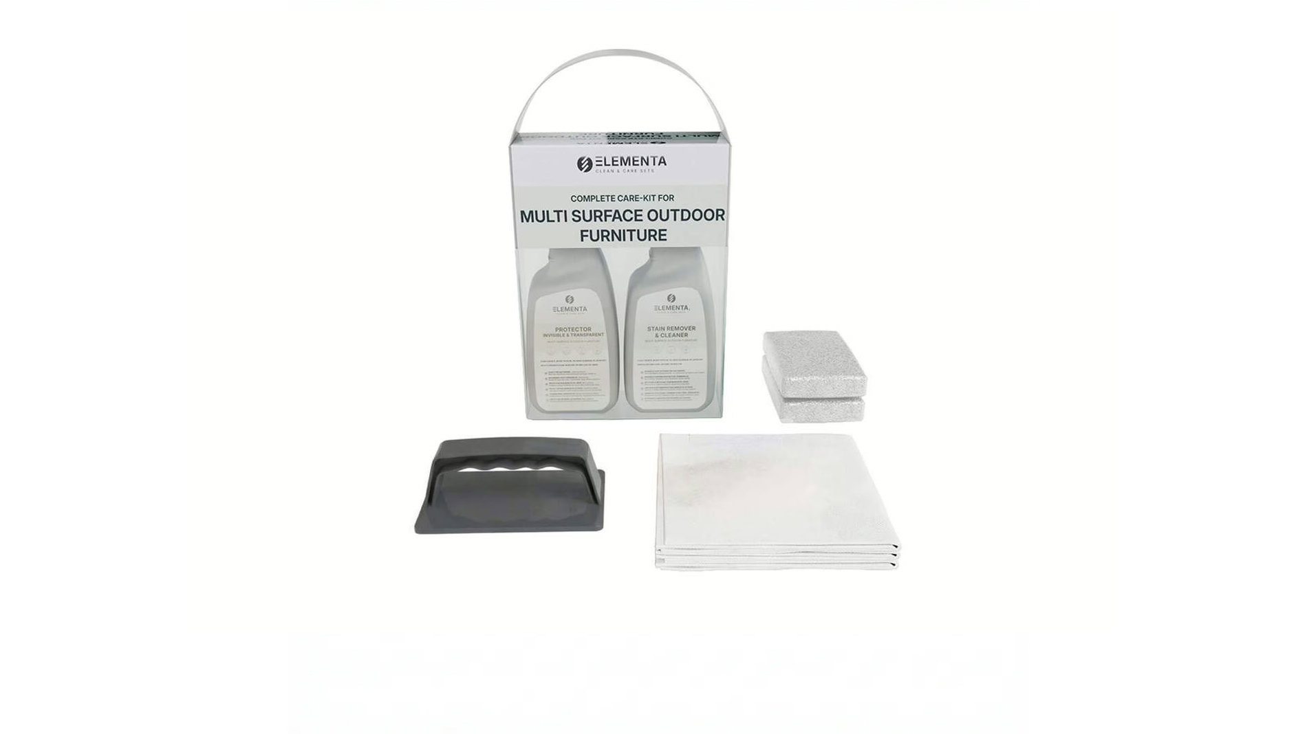 ELEMENTA Multi Surface KITS 3-in-1 Box Pflegemittel, Gartenmöbelreinigung und Oberflächenschutz, 2 x 750 ml